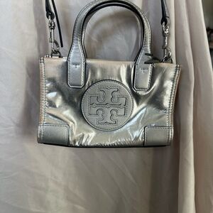 Tory Burch Metallic Silver Mini Ella tote